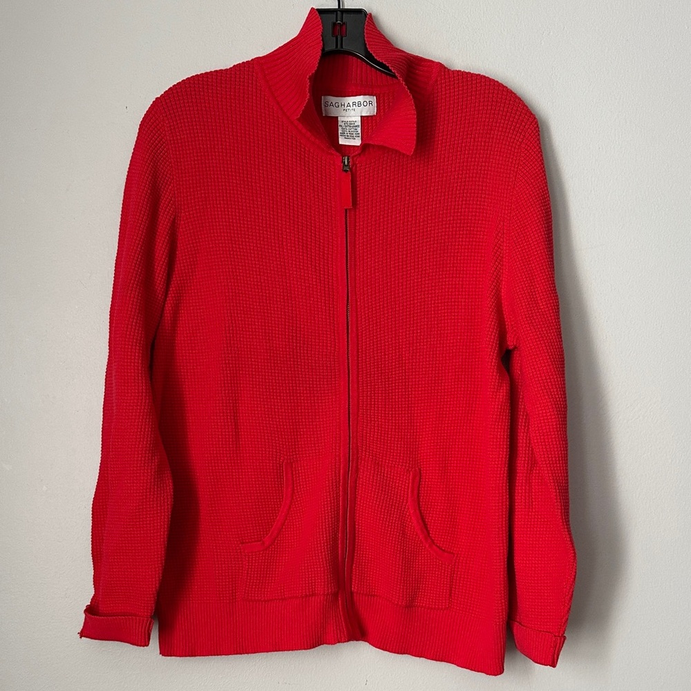 Sag Harbor Red Zip-Up Sweater 100% Cotton size PXL